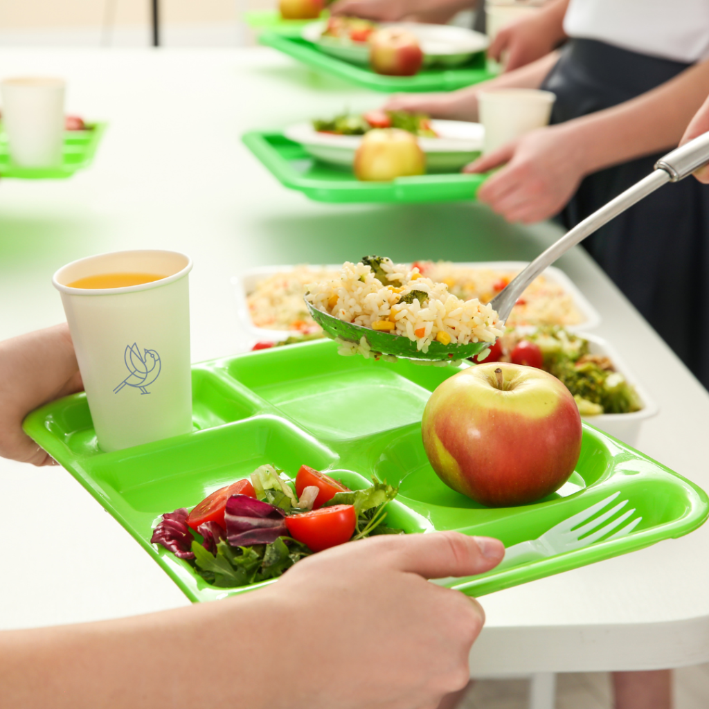 Lunch being served on a lunch tray at a French school